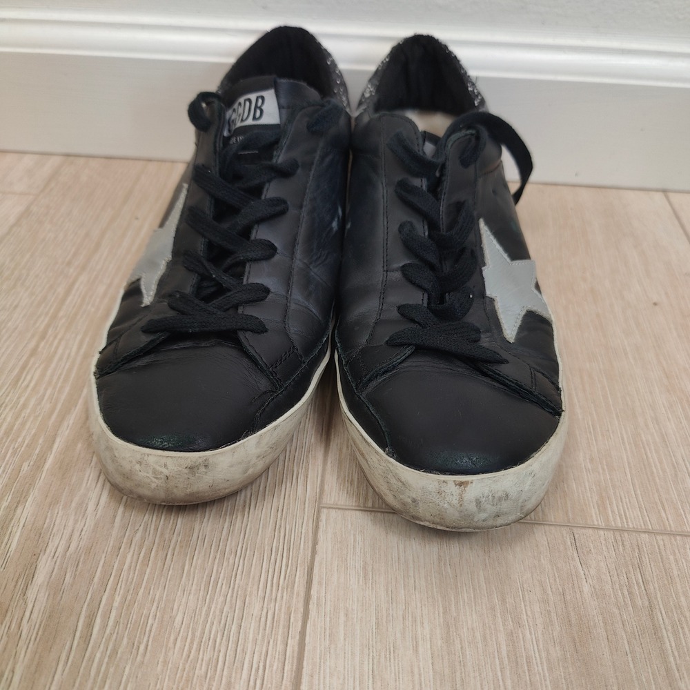 Golden Goose Superstar Sneakers Women 39 9 Black Leather Glitter Star Distressed - Picture 5 of 12